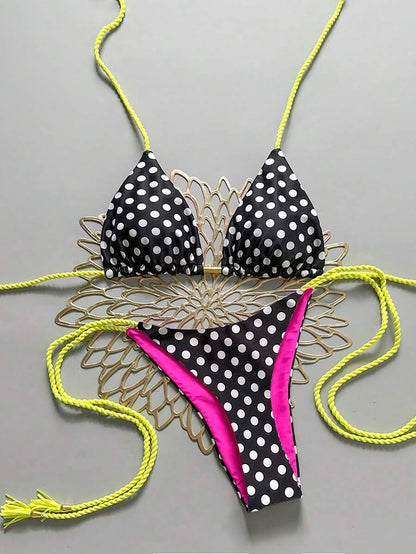 Swim Vcay Women's Solid Color Halter Tie Backless Sexy Thong Bikini Set Bikini Triangle Lemon Bikini Yellow Bathing Suits Light Yellow Bikini String Bikini Set