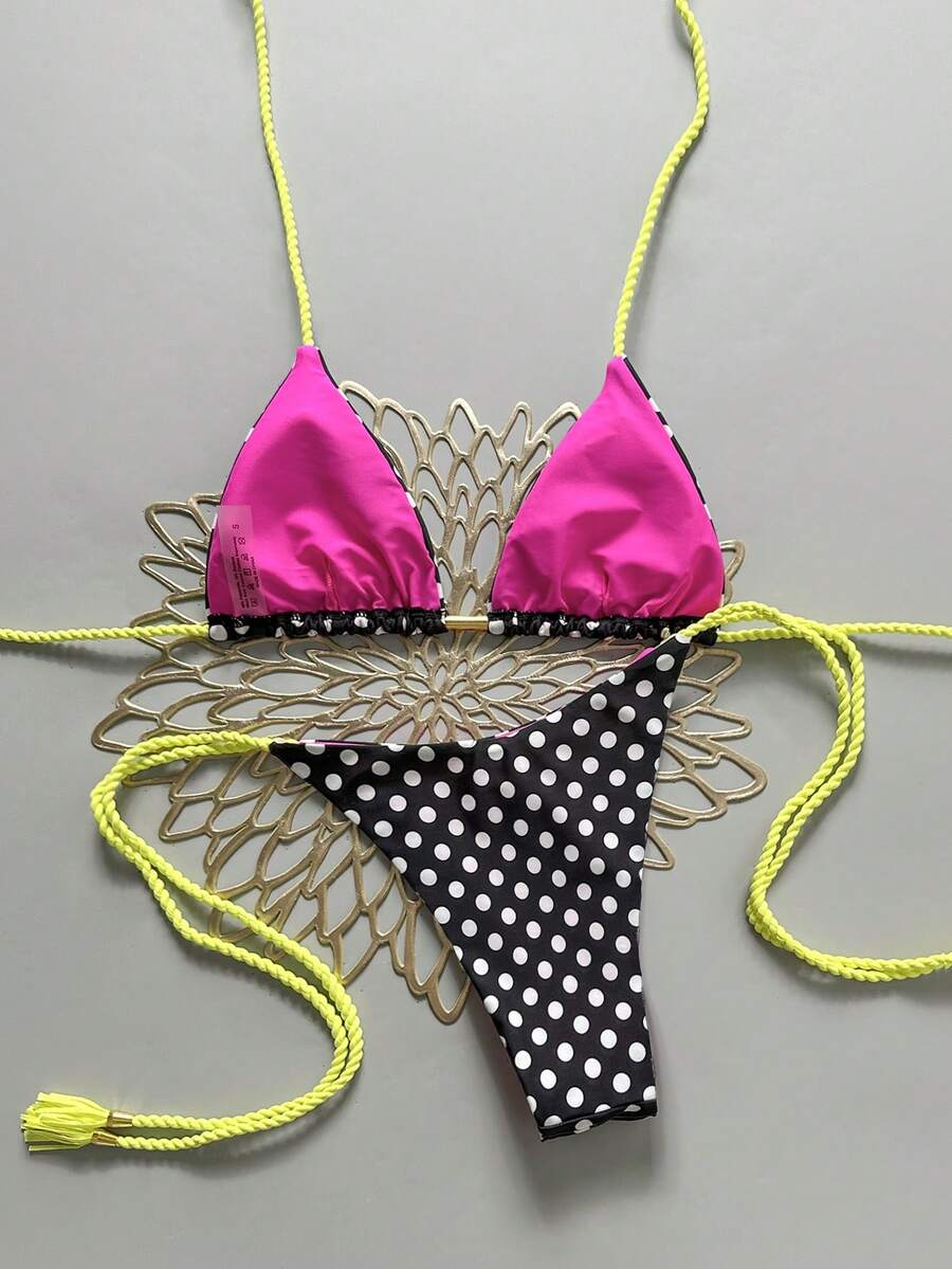 Swim Vcay Women's Solid Color Halter Tie Backless Sexy Thong Bikini Set Bikini Triangle Lemon Bikini Yellow Bathing Suits Light Yellow Bikini String Bikini Set