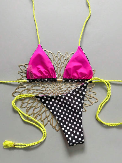 Swim Vcay Women's Solid Color Halter Tie Backless Sexy Thong Bikini Set Bikini Triangle Lemon Bikini Yellow Bathing Suits Light Yellow Bikini String Bikini Set
