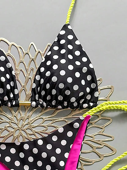 Swim Vcay Women's Solid Color Halter Tie Backless Sexy Thong Bikini Set Bikini Triangle Lemon Bikini Yellow Bathing Suits Light Yellow Bikini String Bikini Set