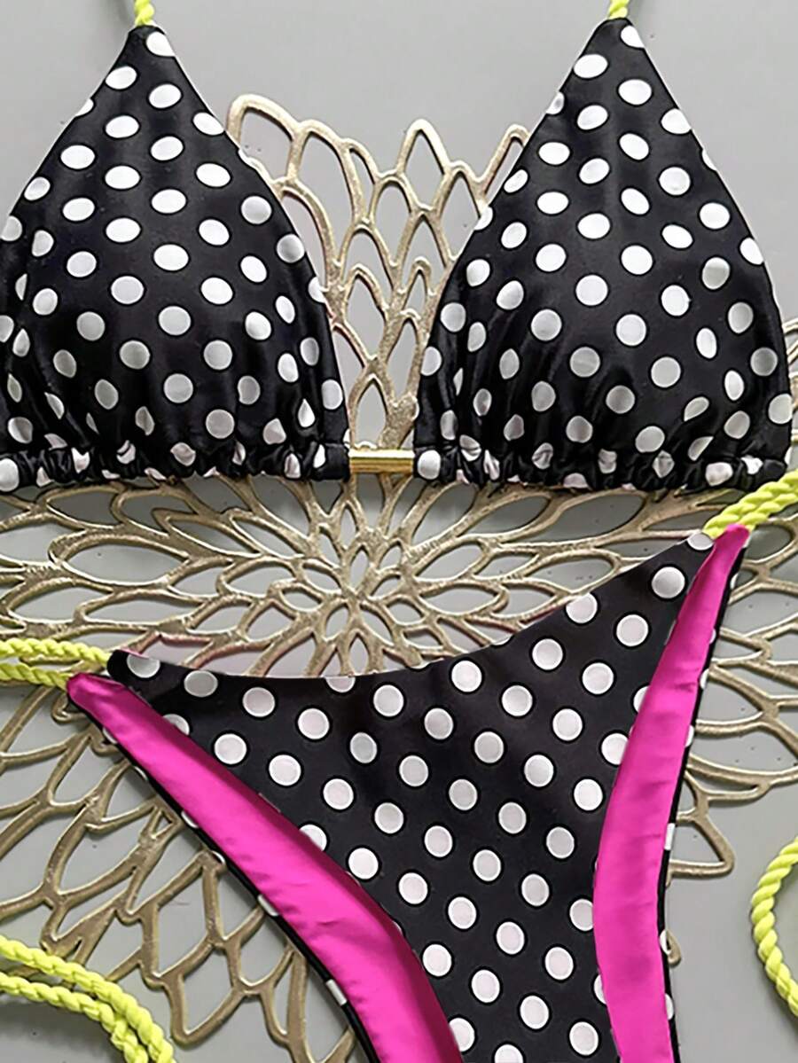 Swim Vcay Women's Solid Color Halter Tie Backless Sexy Thong Bikini Set Bikini Triangle Lemon Bikini Yellow Bathing Suits Light Yellow Bikini String Bikini Set