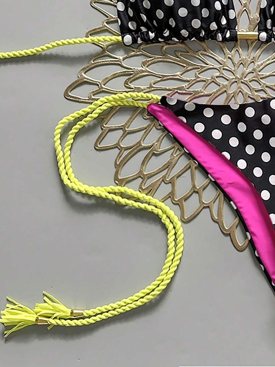 Swim Vcay Women's Solid Color Halter Tie Backless Sexy Thong Bikini Set Bikini Triangle Lemon Bikini Yellow Bathing Suits Light Yellow Bikini String Bikini Set