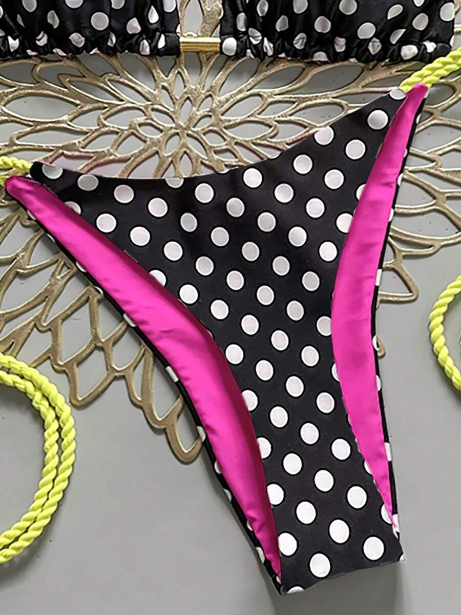 Swim Vcay Women's Solid Color Halter Tie Backless Sexy Thong Bikini Set Bikini Triangle Lemon Bikini Yellow Bathing Suits Light Yellow Bikini String Bikini Set
