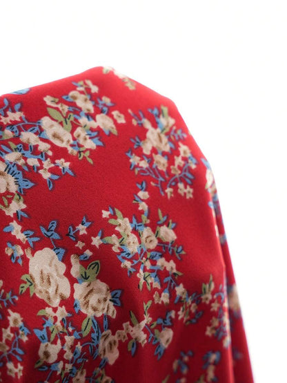 Maternity Casual All-Over Print Boho Summer Dress Square Neck High Waist A-Line Vacation Dress in Burgundy