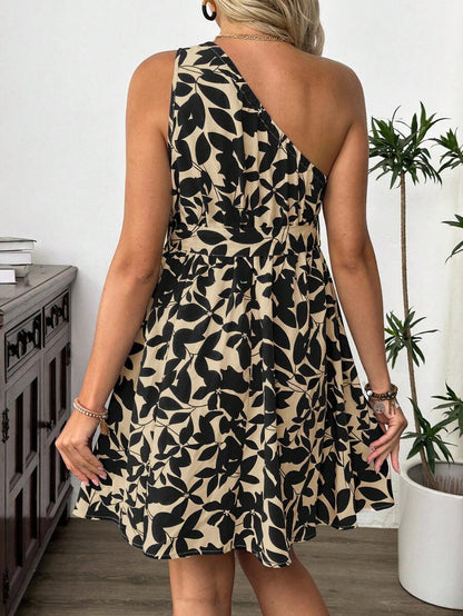Maternity Floral Print Asymmetric Neck Knee Length Sleeveless Dress Boho A-Line Belted Dress for Office and Events