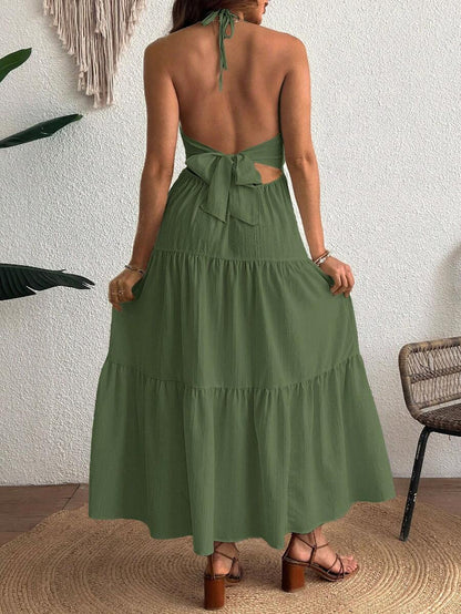 Cherish Maternity Solid Color Backless Maxi Maternity Dress Elegant Sleeveless V Neck Slim Fit Flowy Summer Gown Black