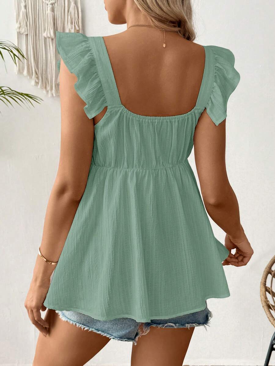 Black Ruffle Sleeveless Maternity Blouse - Slim Fit Flounce Sleeve Peplum Top for Casual Daily Wear and Summer Outfits