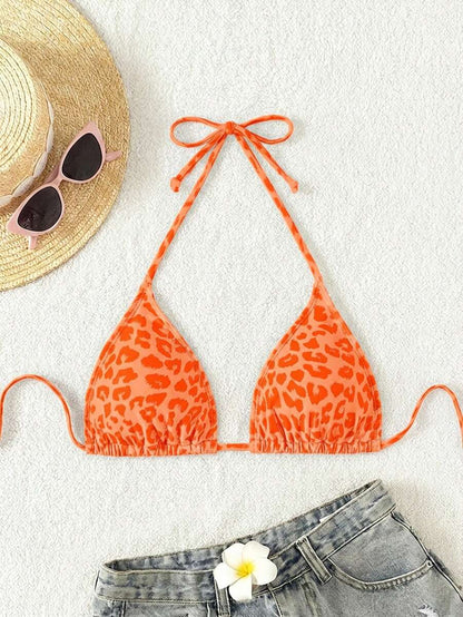 Swim Vcay 1pc Women's Leopard Print Halter Bikini Top For Summer Beach Vacation