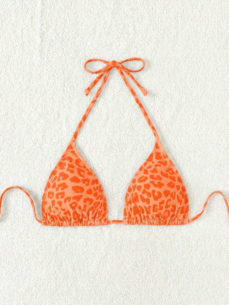 Swim Vcay 1pc Women's Leopard Print Halter Bikini Top For Summer Beach Vacation