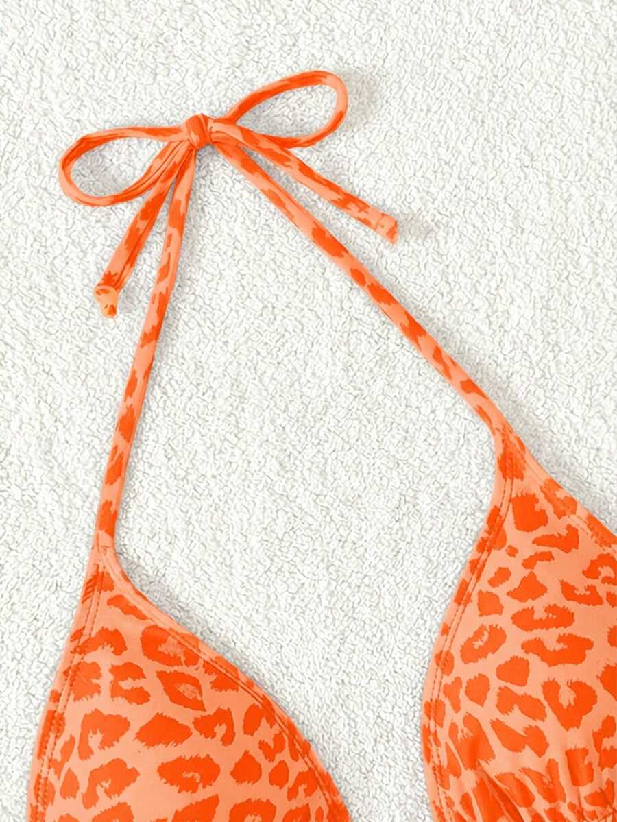 Swim Vcay 1pc Women's Leopard Print Halter Bikini Top For Summer Beach Vacation