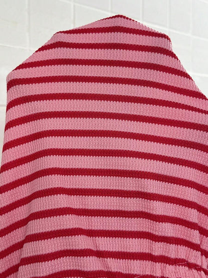 Red Striped Button Front Maternity T-Shirt and Shorts Set - 2 Piece Casual Summer Vacation Outfit - Short Sleeve Drop Shoulder Longline Top