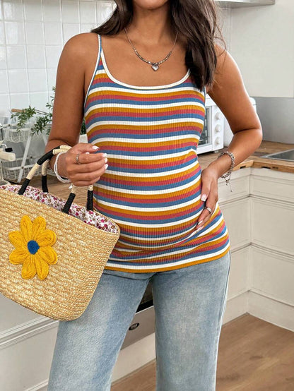 Maternity Striped Cami Crop Top - Spaghetti Strap, Slim Fit, High Stretch, Multicolor