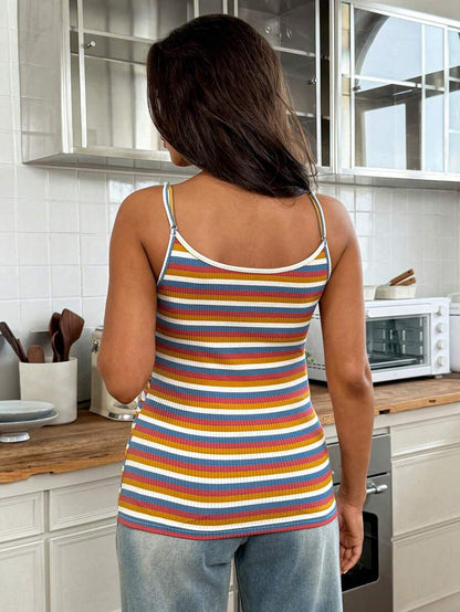 Maternity Striped Cami Crop Top - Spaghetti Strap, Slim Fit, High Stretch, Multicolor