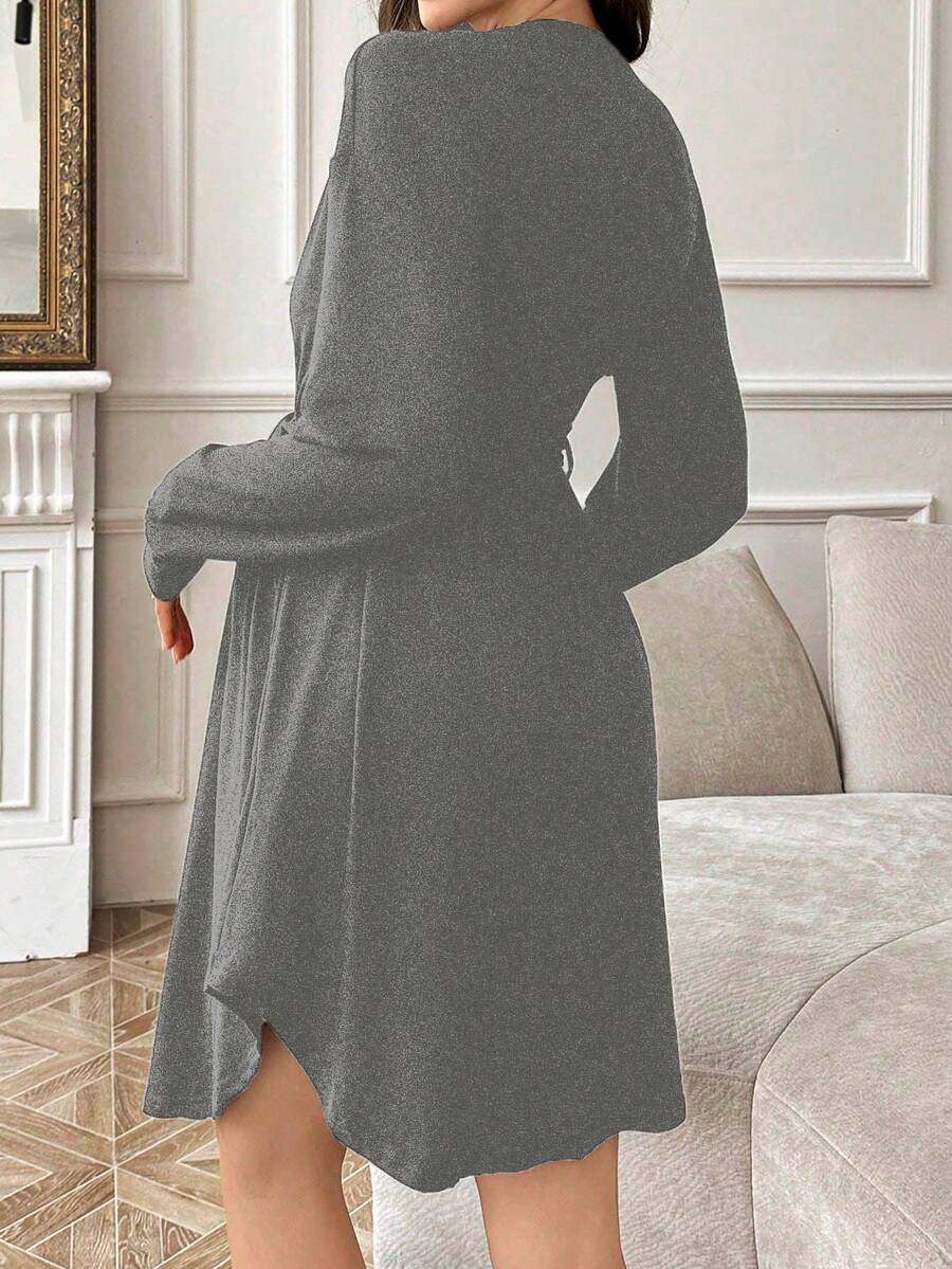 Maternity Long Sleeve Belted Lounge Robe Women Soft Solid Color Fall Winter Sleepwear Coat