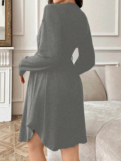 Maternity Long Sleeve Belted Lounge Robe Women Soft Solid Color Fall Winter Sleepwear Coat