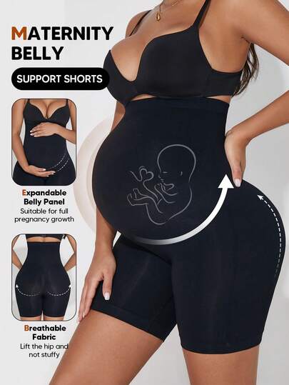 High Waist Seamless Maternity Shorts - Plus Size Anti-Chafing Sports & Cycling