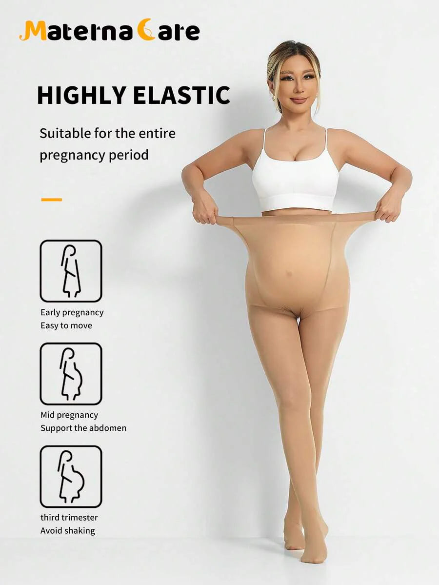 Materna Care Maternity Pantyhose - Sheer High Waist Fashionable Minimalist, Spring Summer
