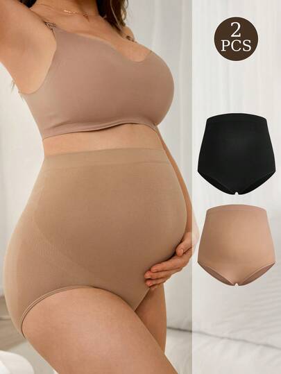 Maternity Underwear 2 Pack - Seamless High Waist Soft Elastic Non Restrictive Briefs, Pregnancy