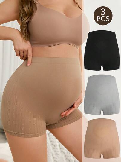 Seamless Maternity Safety Shorts 3pcs - High Waist Anti-Exposure Underwear