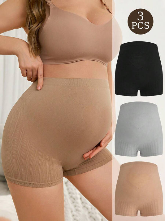 3-Piece Seamless Maternity Underwear Set - High Waist Anti-Exposure Shorts
