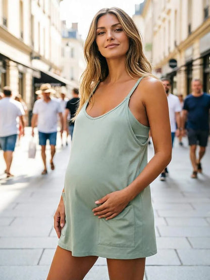 Maternity Dress Women's Workout Dress - Fitness Casual Mini Dress With Built-In Shorts, Sleeveless Style And Spaghetti Straps For Golf And Athletic Activities Maternity Clothes Khaki Dress,Fall Summer Short Dress,Fall Women Outfits,Office Wear,Work Women