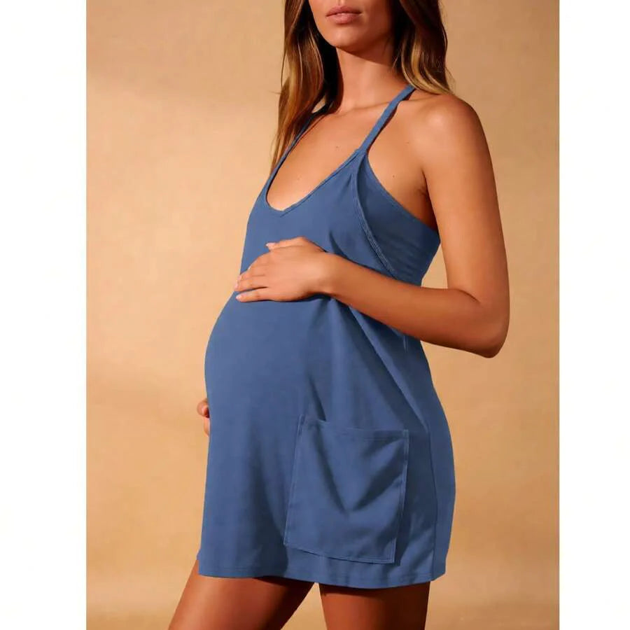 Maternity Dress Women's Workout Dress - Fitness Casual Mini Dress With Built-In Shorts, Sleeveless Style And Spaghetti Straps For Golf And Athletic Activities Maternity Clothes Khaki Dress,Fall Summer Short Dress,Fall Women Outfits,Office Wear,Work Women