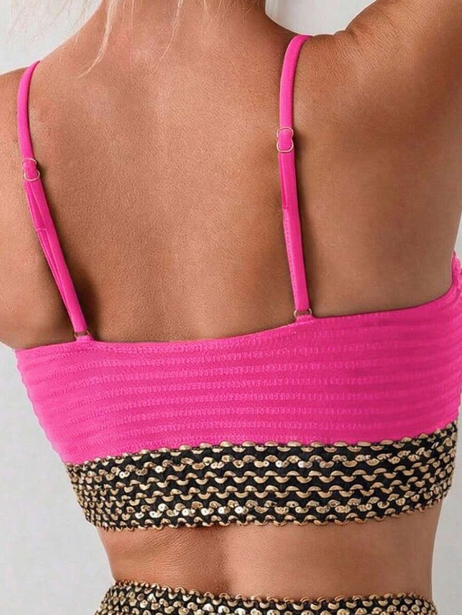 Swim Vcay Summer Beach Women Vacation Splice Woven Strap Simple And Fashionable Bikini Set With Separable Bikini Set