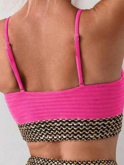 Swim Vcay Summer Beach Women Vacation Splice Woven Strap Simple And Fashionable Bikini Set With Separable Bikini Set