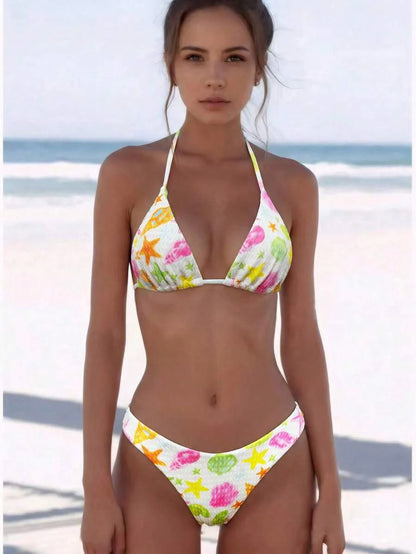 Swim Vcay Women's Tropical Floral Halter Neck Backless Sexy Bikini Set For Beach Vacation For Summer Rave Lollapalooza