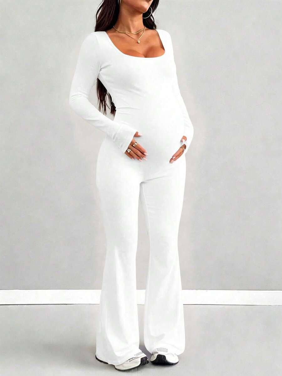 Maternity Long Sleeve Jumpsuit, Tight & Comfortable Casual Outfit