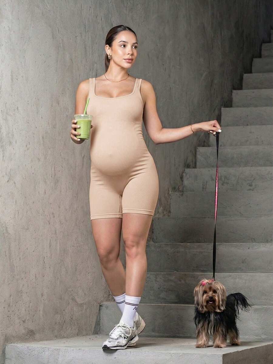 Super High Rise Maternity Sports Jumpsuit - High Stretch Belly Support