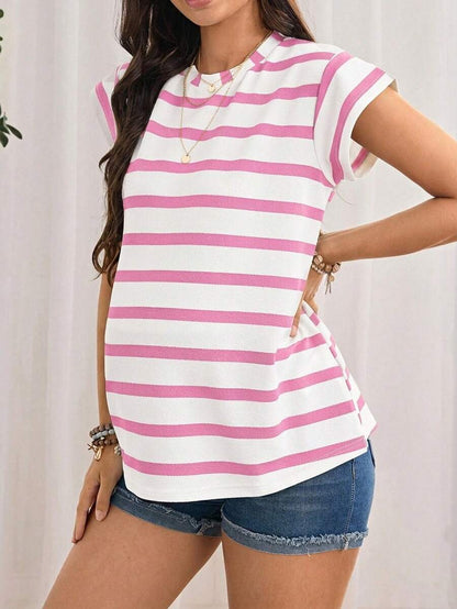 Maternity Short Sleeve Striped T-Shirt, Minimalist & Stylish, Suitable For Summer