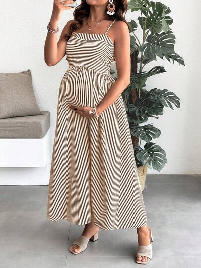 Maternity Summer Casual Striped A-Line Sleeveless Dress
