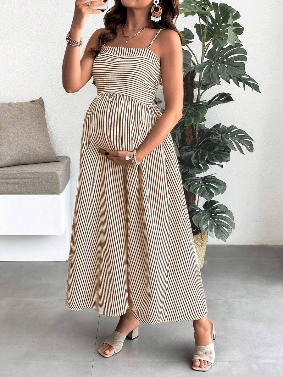 Maternity Summer Casual Striped A-Line Sleeveless Dress