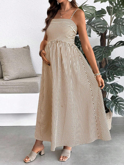 Maternity Summer Casual Striped A-Line Sleeveless Dress