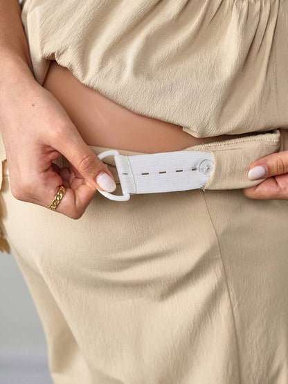 Maternity 2-Piece Set - Sleeveless Camisole & Long Pants, Cardigan Collar, Khaki