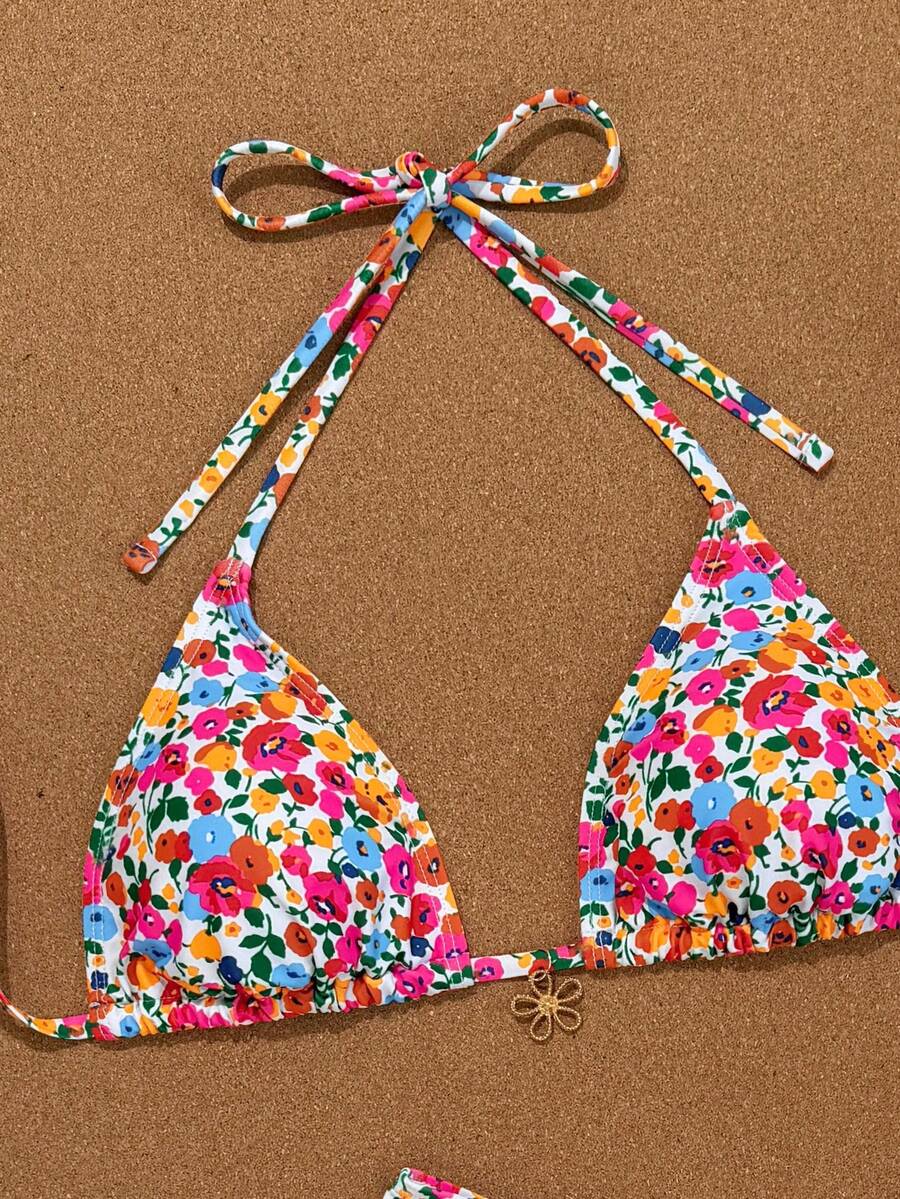 Swim Vcay 2026 Spring/Summer Women's Spaghetti Strap Halter Neck Black Base White Polka Dot Random Print Sweet Cute Side High Cut Bikini Swimwear 2-Piece Set Vacation Bikini Set Pink Bikini Set High Leg Bikini Set Modest Bikini Set Bikini Set