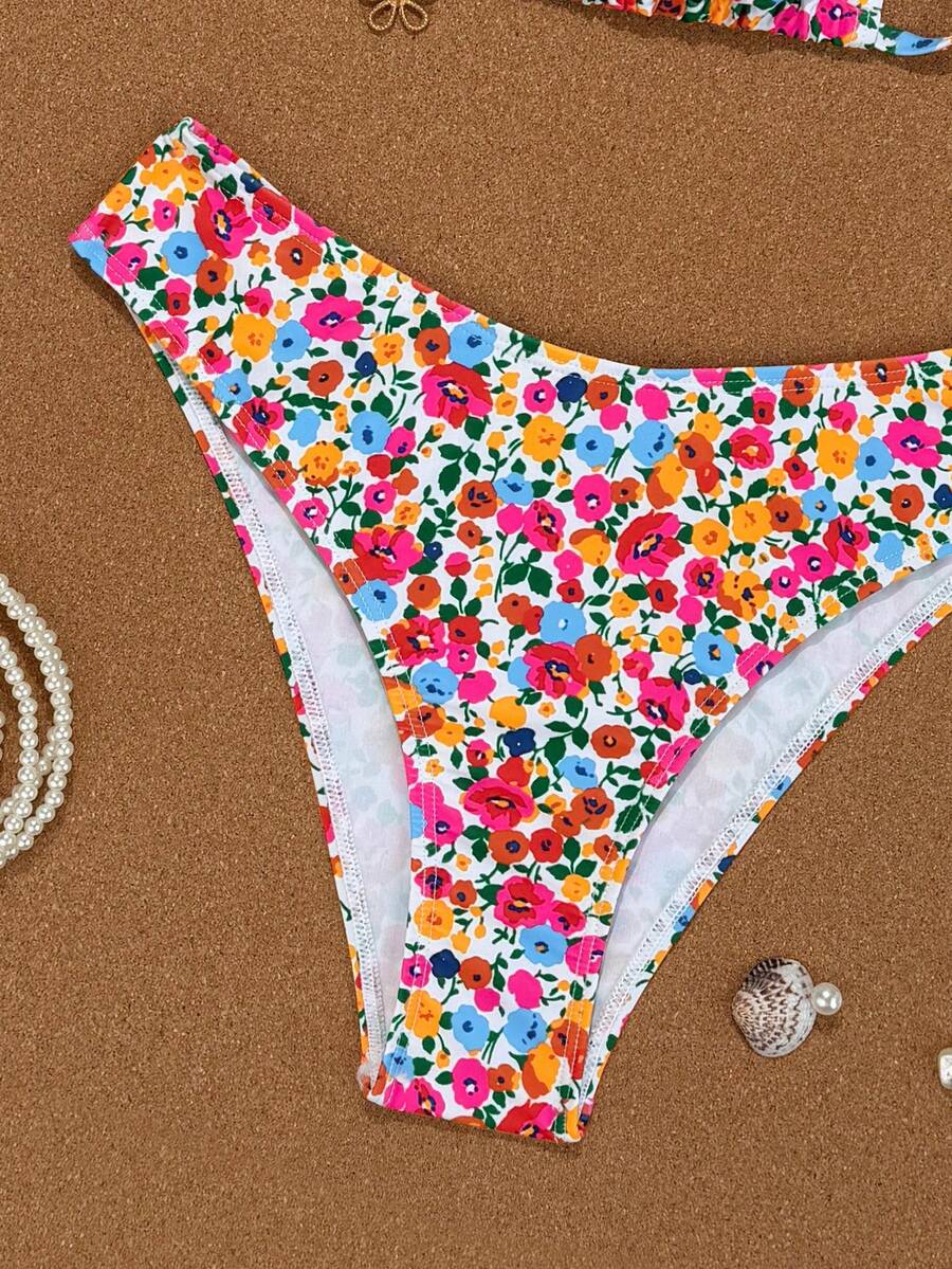 Swim Vcay 2026 Spring/Summer Women's Spaghetti Strap Halter Neck Black Base White Polka Dot Random Print Sweet Cute Side High Cut Bikini Swimwear 2-Piece Set Vacation Bikini Set Pink Bikini Set High Leg Bikini Set Modest Bikini Set Bikini Set