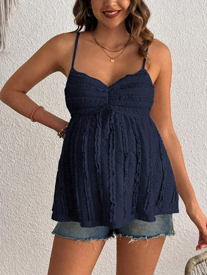 Pleated Lace Maternity Camisole - Apricot Slim Fit Ruched Spaghetti Strap Knitted Cami Top for Daily Wear