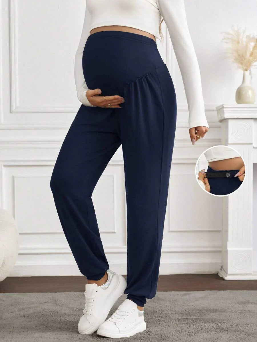 Black Pleated Maternity Harem Pants Loose Fit Elastic Waist Casual Knit Lounge Trousers for Pregnant Women Spring Fall