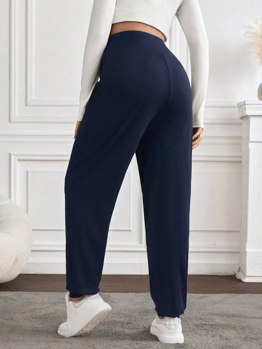 Black Pleated Maternity Harem Pants Loose Fit Elastic Waist Casual Knit Lounge Trousers for Pregnant Women Spring Fall