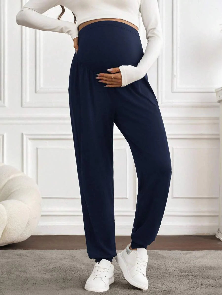 Black Pleated Maternity Harem Pants Loose Fit Elastic Waist Casual Knit Lounge Trousers for Pregnant Women Spring Fall