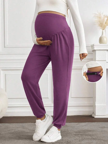 Black Pleated Maternity Harem Pants Loose Fit Elastic Waist Casual Knit Lounge Trousers for Pregnant Women Spring Fall