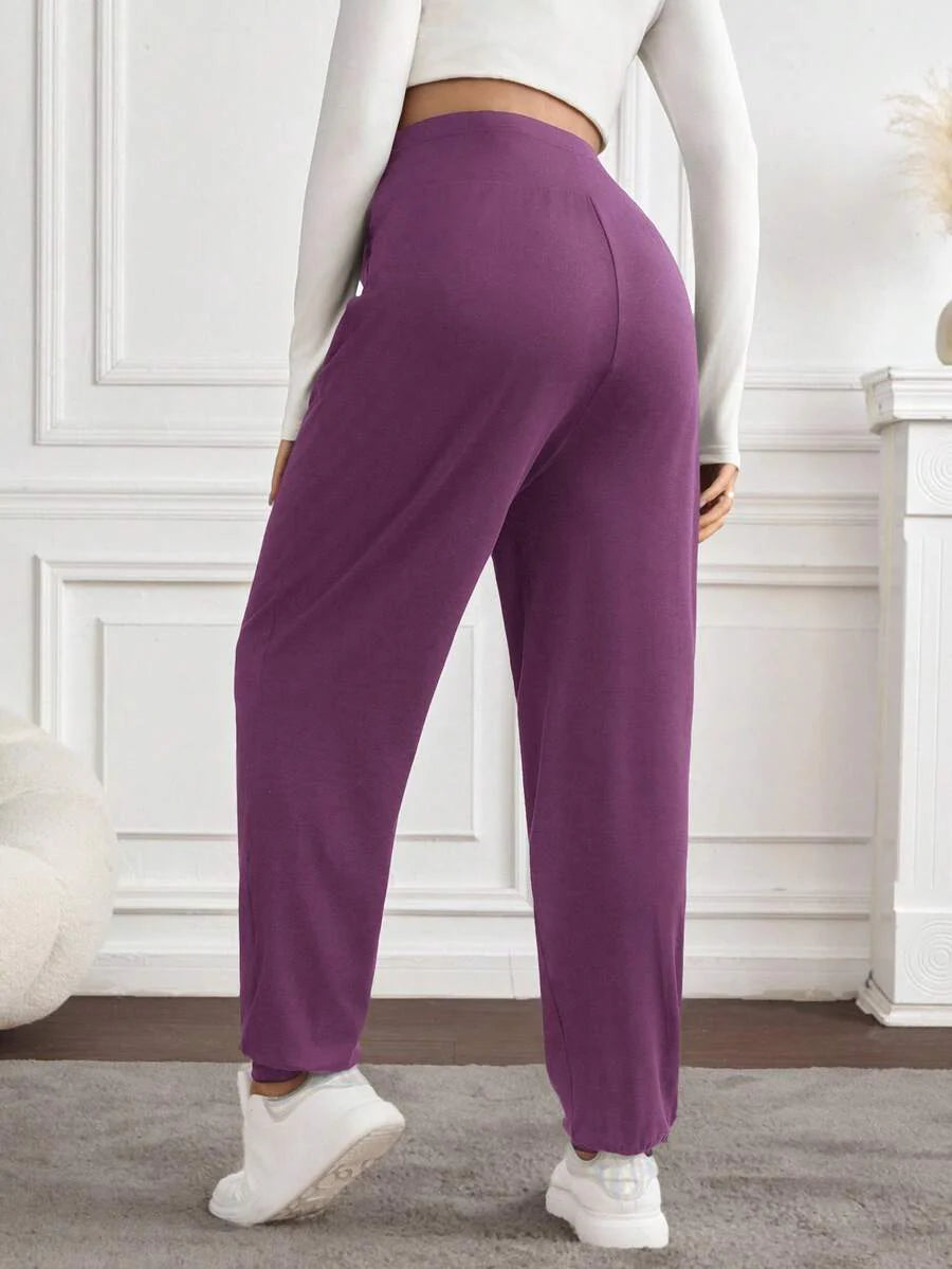 Black Pleated Maternity Harem Pants Loose Fit Elastic Waist Casual Knit Lounge Trousers for Pregnant Women Spring Fall
