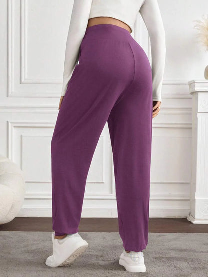 Black Pleated Maternity Harem Pants Loose Fit Elastic Waist Casual Knit Lounge Trousers for Pregnant Women Spring Fall