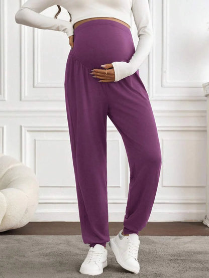 Black Pleated Maternity Harem Pants Loose Fit Elastic Waist Casual Knit Lounge Trousers for Pregnant Women Spring Fall