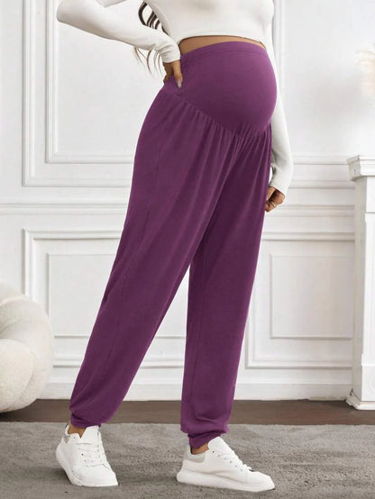 Black Pleated Maternity Harem Pants Loose Fit Elastic Waist Casual Knit Lounge Trousers for Pregnant Women Spring Fall