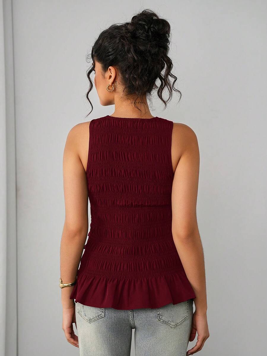 Maternity Tank Camisole - Tank Vest Neck, Shirred, Flared Hem, Slim Fit, Pink