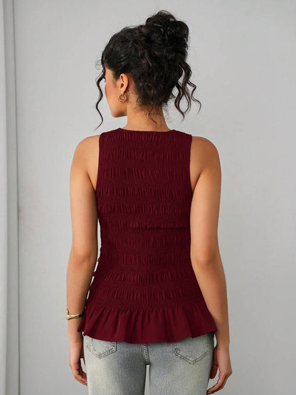 Maternity Tank Camisole - Tank Vest Neck, Shirred, Flared Hem, Slim Fit, Pink