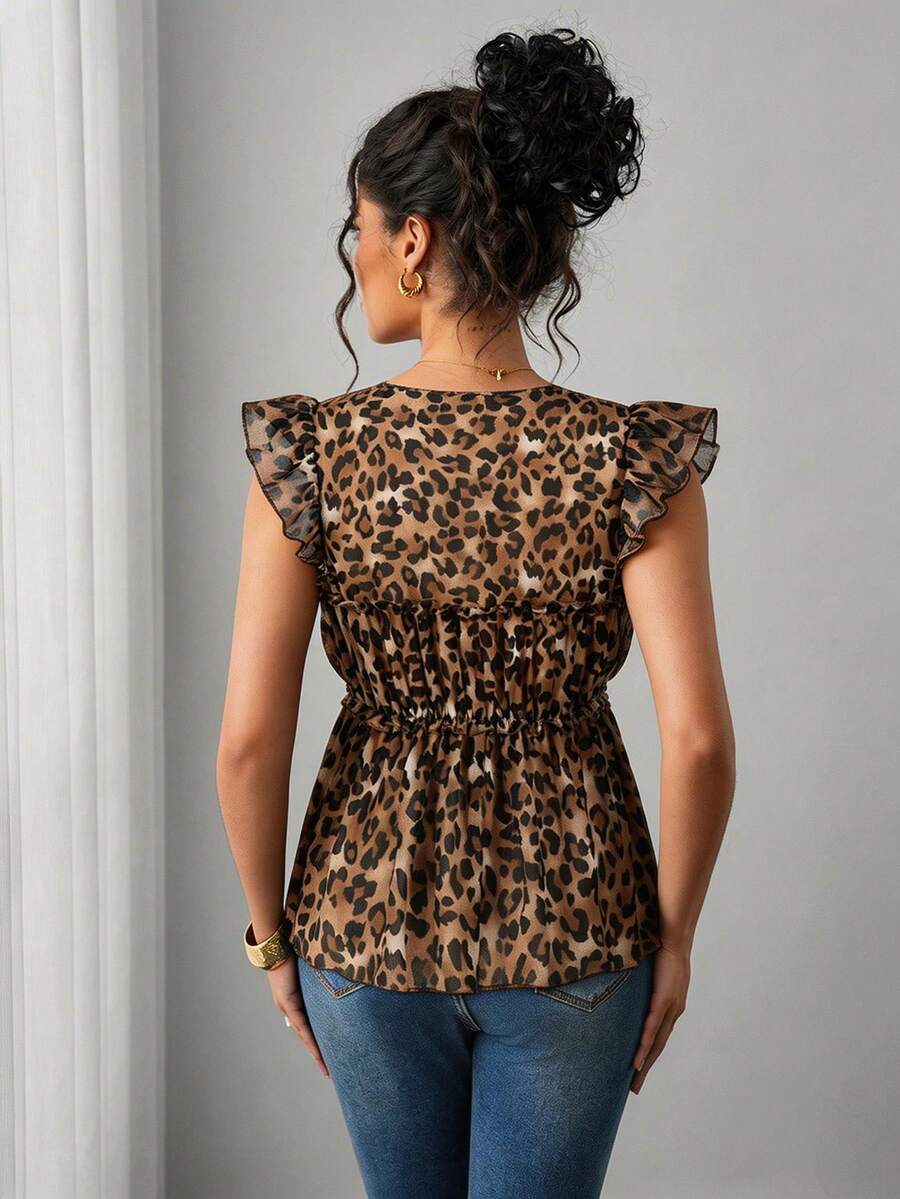 Maternity Tie Front Blouse - Deep V Neck, Cap Sleeve, Textured, Regular Fit, Multicolor